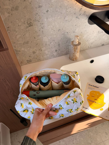 Косметичка MyCream Big для Dyson з відділеннями для насадок жовті лимони та клітинка